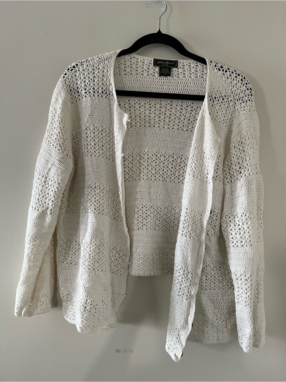 Vintage Eddie Bauer White Crochet Linen Cotton Cardigan 1X Coastal Beach